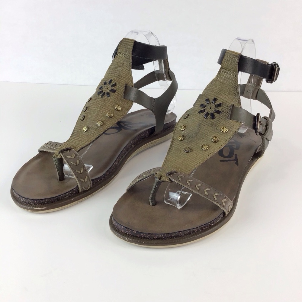 OTBT Stargaze Khaki Green & Black Leather Flat Sandals | 9 - Picture 4 of 13